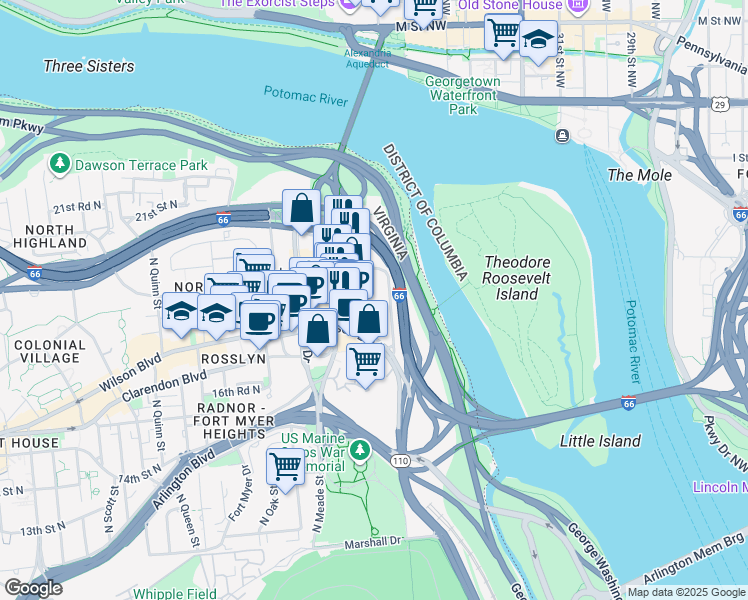 map of restaurants, bars, coffee shops, grocery stores, and more near 101 Independence Avenue Southeast in Washington
