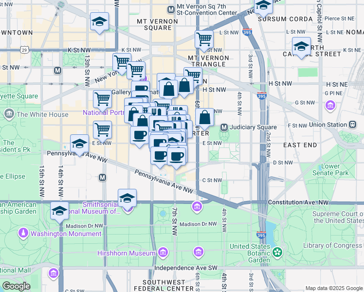 map of restaurants, bars, coffee shops, grocery stores, and more near 101 Independence Avenue Southeast in Washington