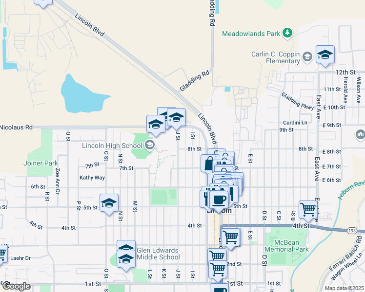 map of restaurants, bars, coffee shops, grocery stores, and more near 855 J Street in Lincoln