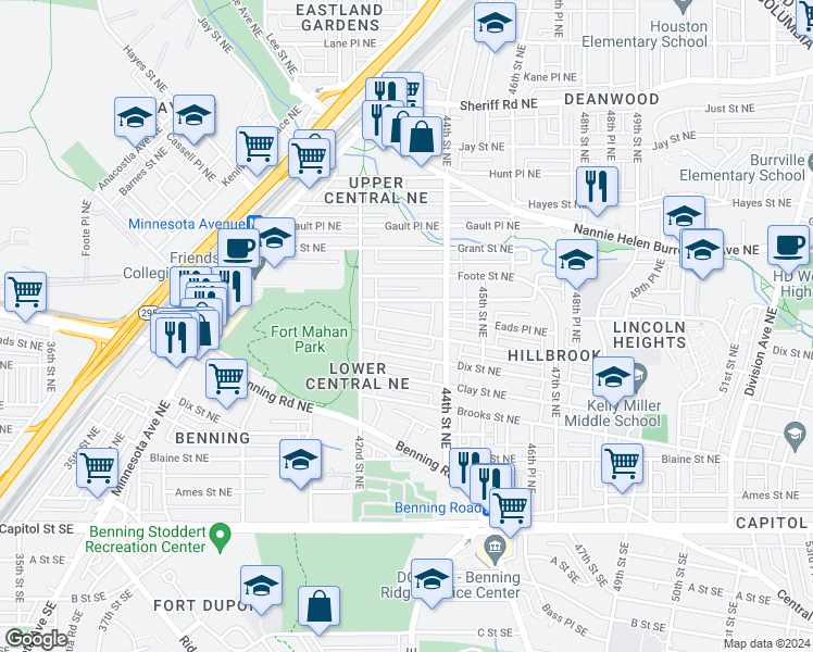 map of restaurants, bars, coffee shops, grocery stores, and more near 4230 Eads Street Northeast in Washington