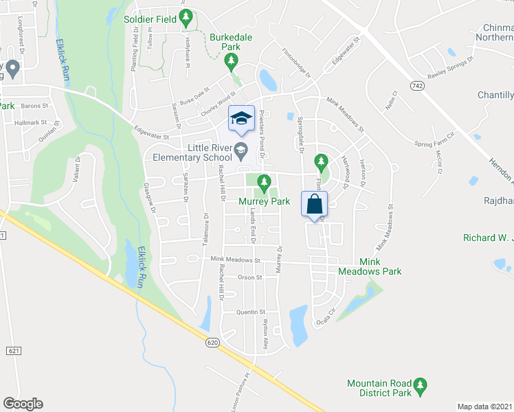 map of restaurants, bars, coffee shops, grocery stores, and more near 26086 Lands End Drive in Chantilly