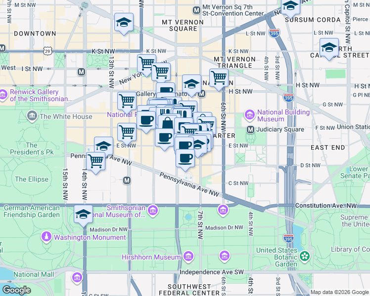 map of restaurants, bars, coffee shops, grocery stores, and more near 444 8th Street Northwest in Washington