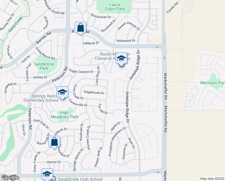 map of restaurants, bars, coffee shops, grocery stores, and more near 4439 Canteen Trail in Colorado Springs