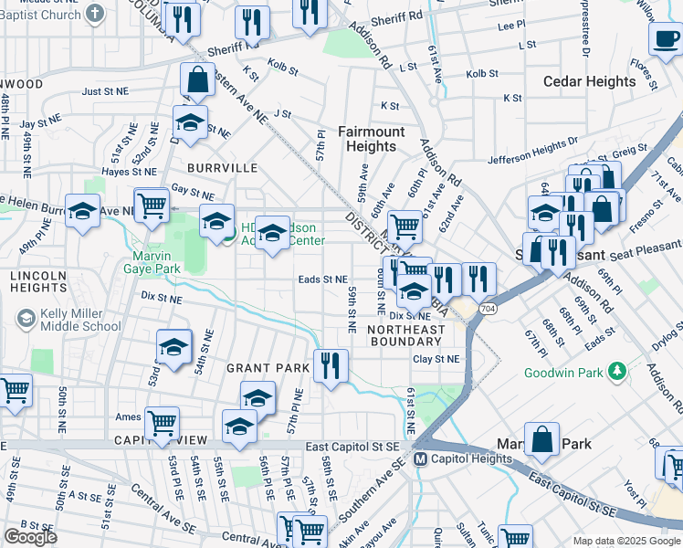 map of restaurants, bars, coffee shops, grocery stores, and more near 101 Independence Avenue Southeast in Washington