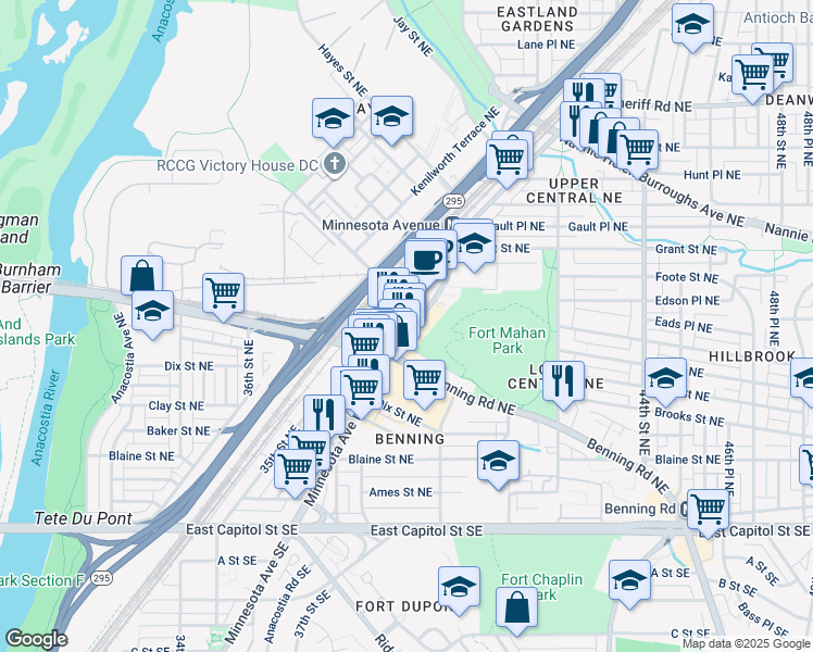 map of restaurants, bars, coffee shops, grocery stores, and more near 101 Independence Avenue Southeast in Washington