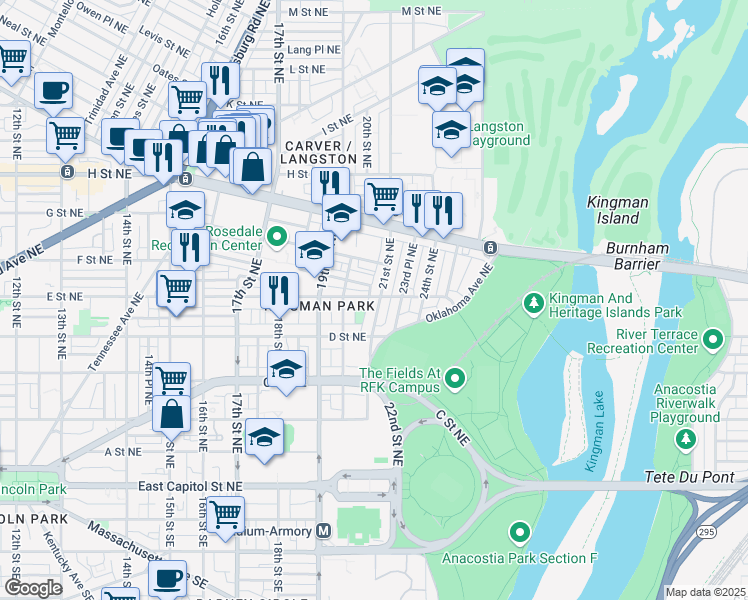 map of restaurants, bars, coffee shops, grocery stores, and more near 101 Independence Avenue Southeast in Washington