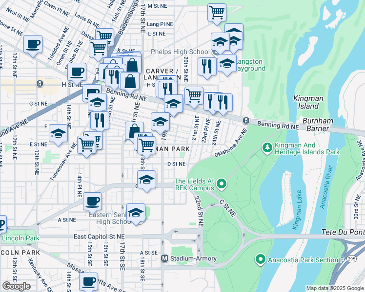 map of restaurants, bars, coffee shops, grocery stores, and more near 101 Independence Avenue Southeast in Washington