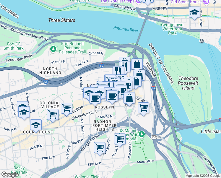 map of restaurants, bars, coffee shops, grocery stores, and more near 101 Independence Avenue Southeast in Washington