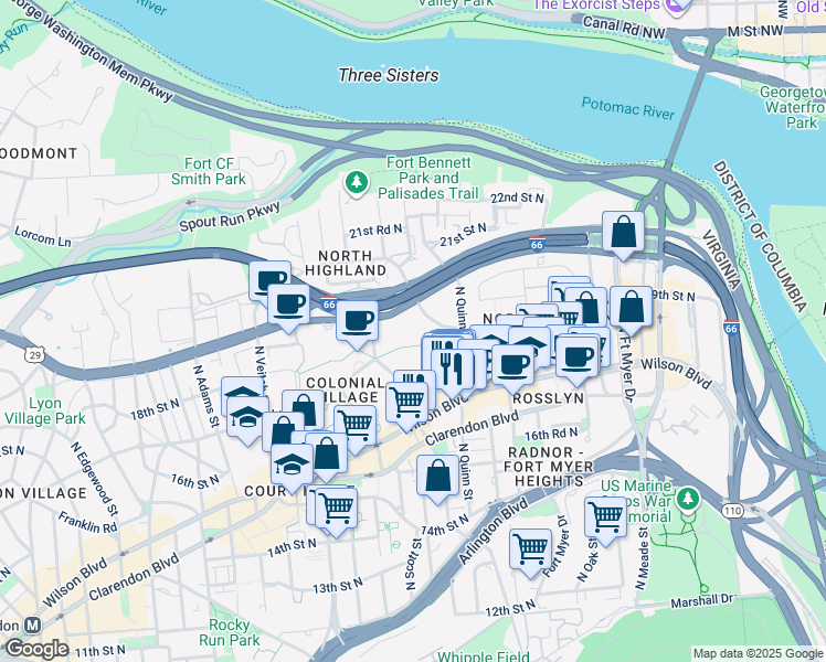 map of restaurants, bars, coffee shops, grocery stores, and more near 101 Independence Avenue Southeast in Washington