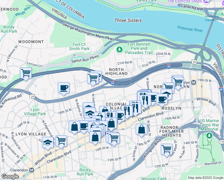 map of restaurants, bars, coffee shops, grocery stores, and more near 101 Independence Avenue Southeast in Washington