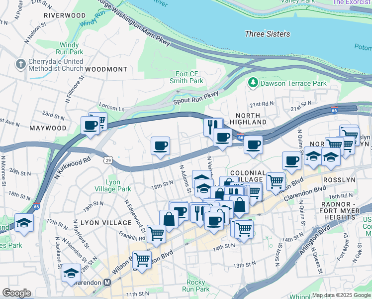 map of restaurants, bars, coffee shops, grocery stores, and more near 101 Independence Avenue Southeast in Washington