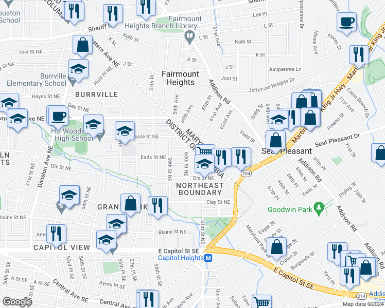 map of restaurants, bars, coffee shops, grocery stores, and more near 6006 Eads Street Northeast in Washington