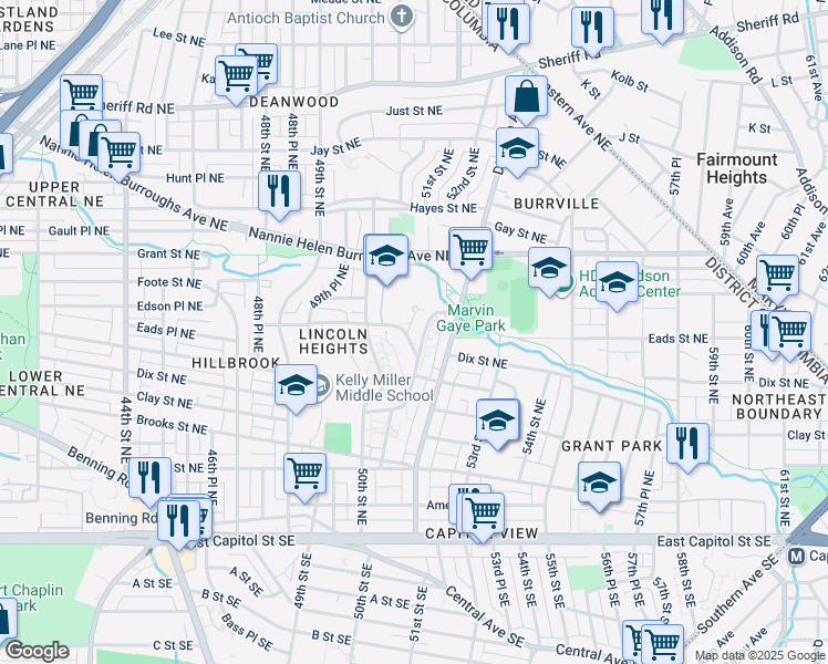 map of restaurants, bars, coffee shops, grocery stores, and more near 507 50th Place Northeast in Washington