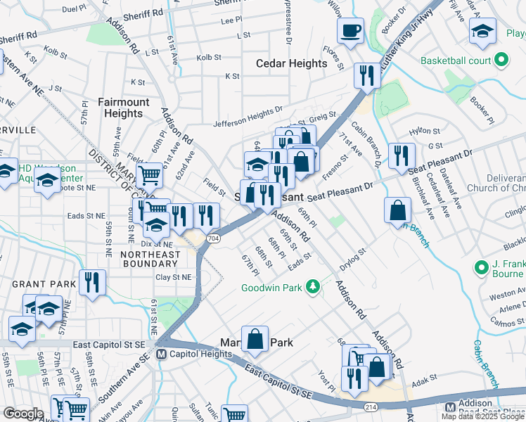 map of restaurants, bars, coffee shops, grocery stores, and more near in Seat Pleasant
