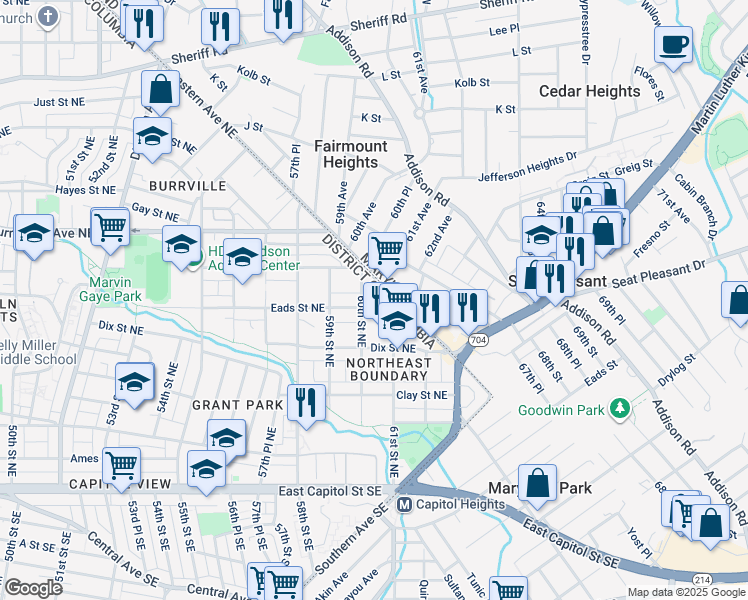 map of restaurants, bars, coffee shops, grocery stores, and more near 6006 Eads Street Northeast in Washington