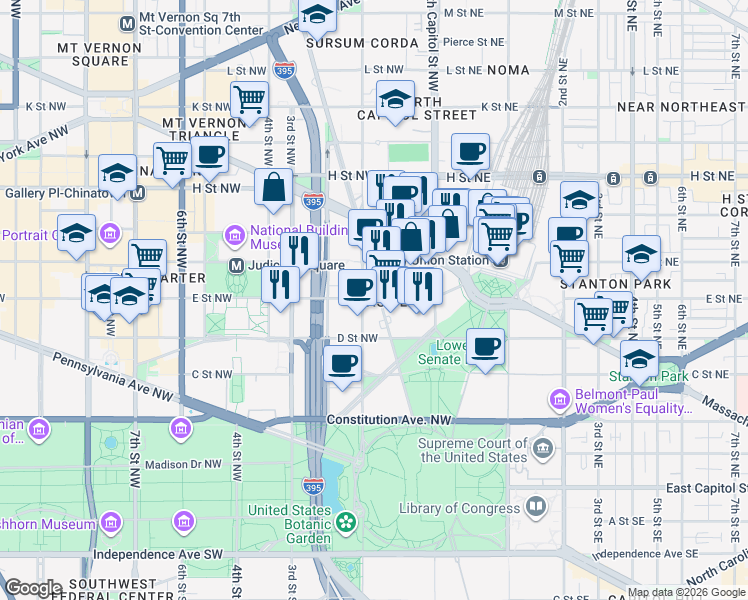 map of restaurants, bars, coffee shops, grocery stores, and more near in Washington