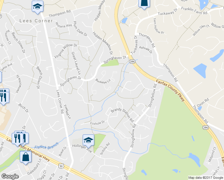 map of restaurants, bars, coffee shops, grocery stores, and more near 3740 Broomsedge Court in Fairfax