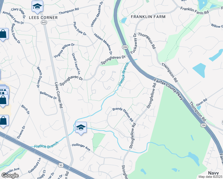 map of restaurants, bars, coffee shops, grocery stores, and more near 3740 Broomsedge Court in Fairfax