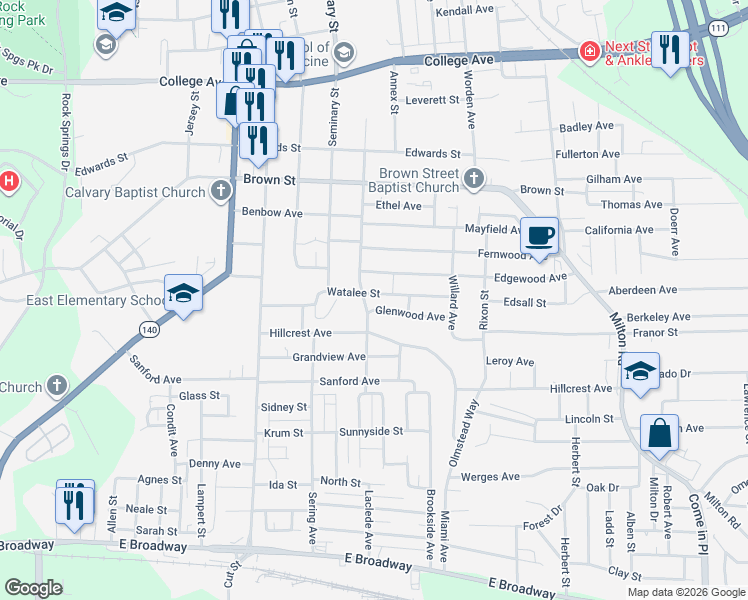 map of restaurants, bars, coffee shops, grocery stores, and more near 2900 Watalee Street in Alton