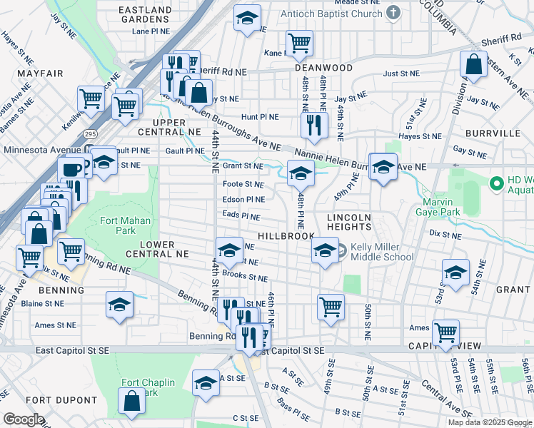 map of restaurants, bars, coffee shops, grocery stores, and more near 101 Independence Avenue Southeast in Washington