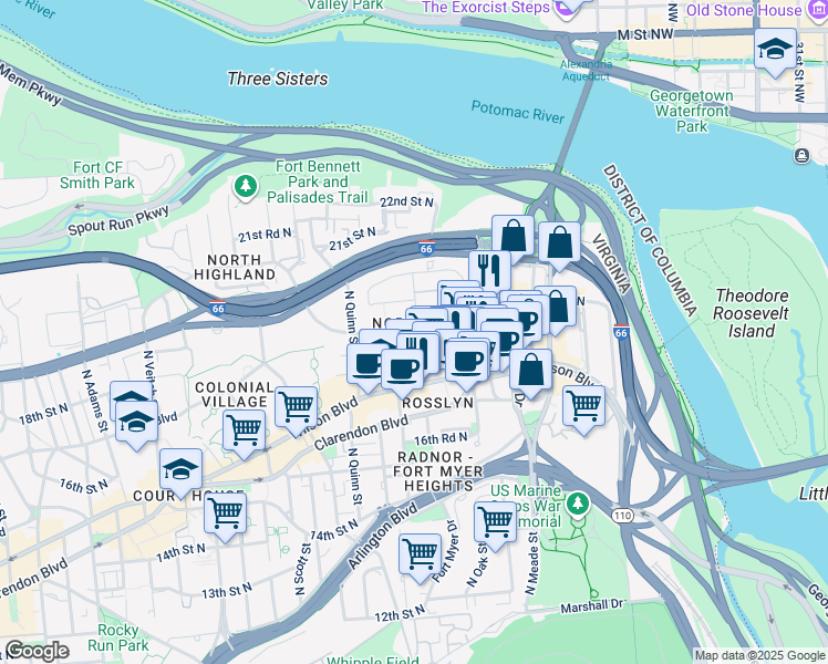map of restaurants, bars, coffee shops, grocery stores, and more near 101 Independence Avenue Southeast in Washington