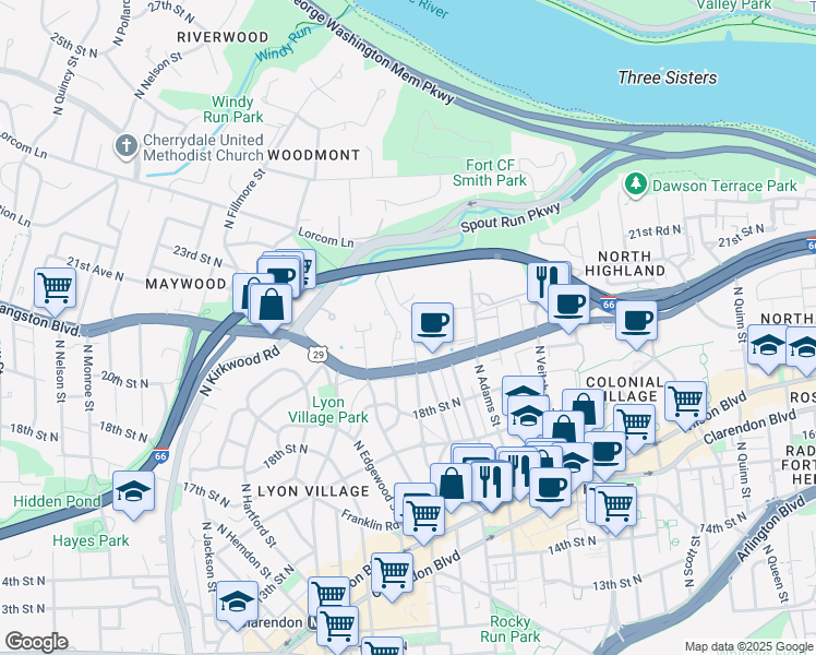 map of restaurants, bars, coffee shops, grocery stores, and more near 101 Independence Avenue Southeast in Washington