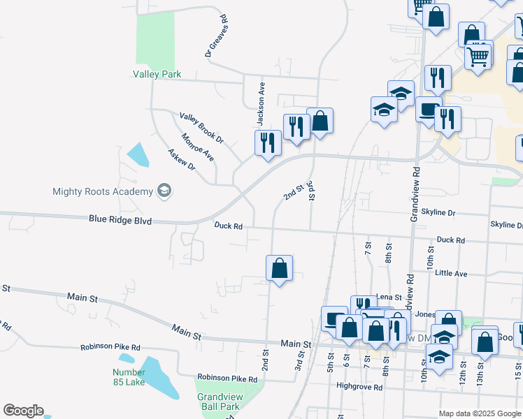 map of restaurants, bars, coffee shops, grocery stores, and more near 12615 Jackson Avenue in Grandview