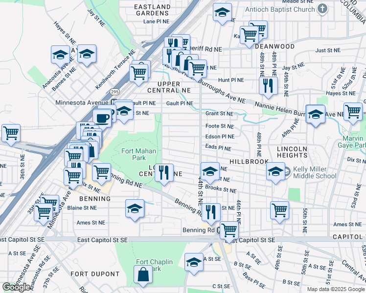 map of restaurants, bars, coffee shops, grocery stores, and more near 4230 Eads Street Northeast in Washington