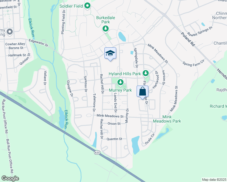 map of restaurants, bars, coffee shops, grocery stores, and more near 26081 Lands End Drive in Chantilly