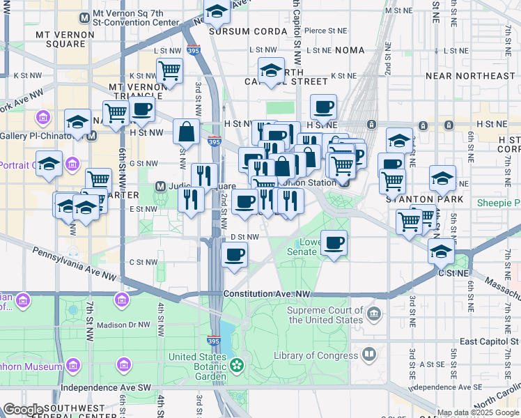 map of restaurants, bars, coffee shops, grocery stores, and more near in Washington
