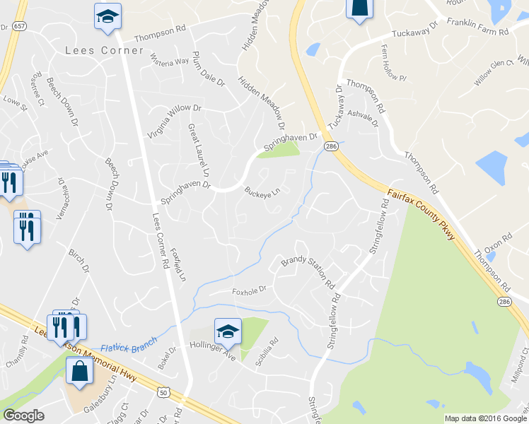 map of restaurants, bars, coffee shops, grocery stores, and more near 3716 Broomsedge Court in Fairfax