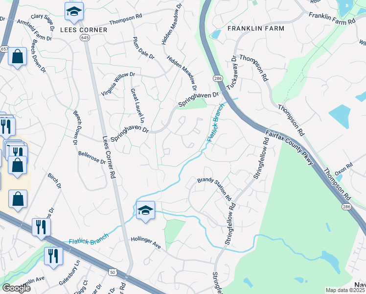 map of restaurants, bars, coffee shops, grocery stores, and more near 3716 Broomsedge Court in Fairfax