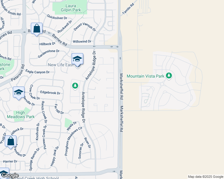 map of restaurants, bars, coffee shops, grocery stores, and more near 4456 Gray Fox Heights in Colorado Springs