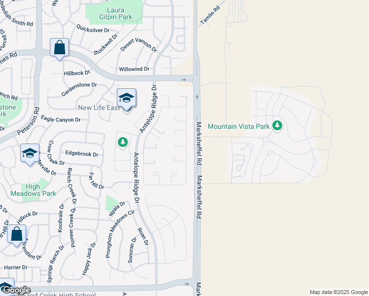 map of restaurants, bars, coffee shops, grocery stores, and more near 4456 Gray Fox Heights in Colorado Springs