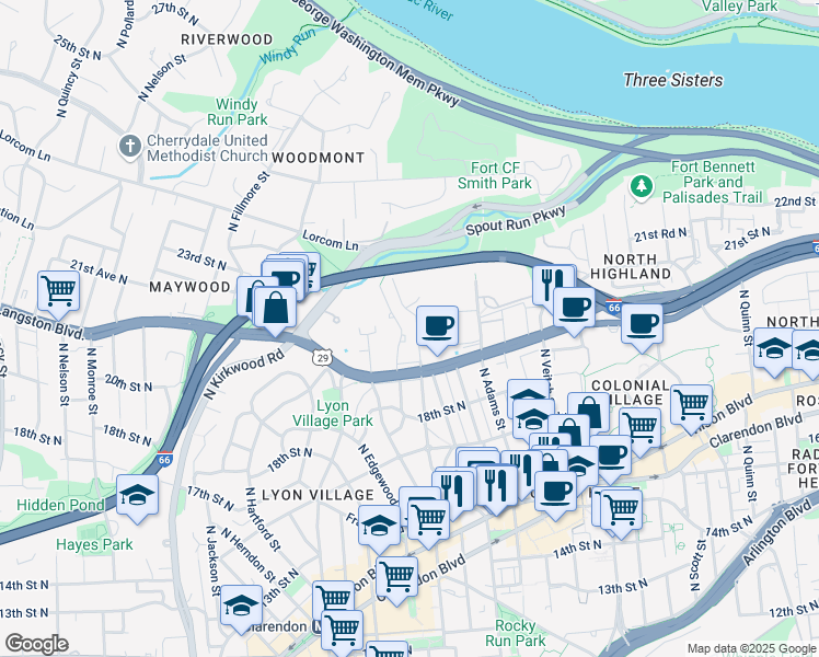 map of restaurants, bars, coffee shops, grocery stores, and more near 101 Independence Avenue Southeast in Washington