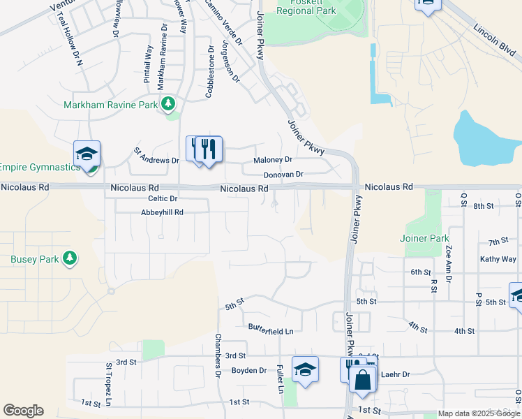 map of restaurants, bars, coffee shops, grocery stores, and more near 2189 Nicolaus Rd in Lincoln