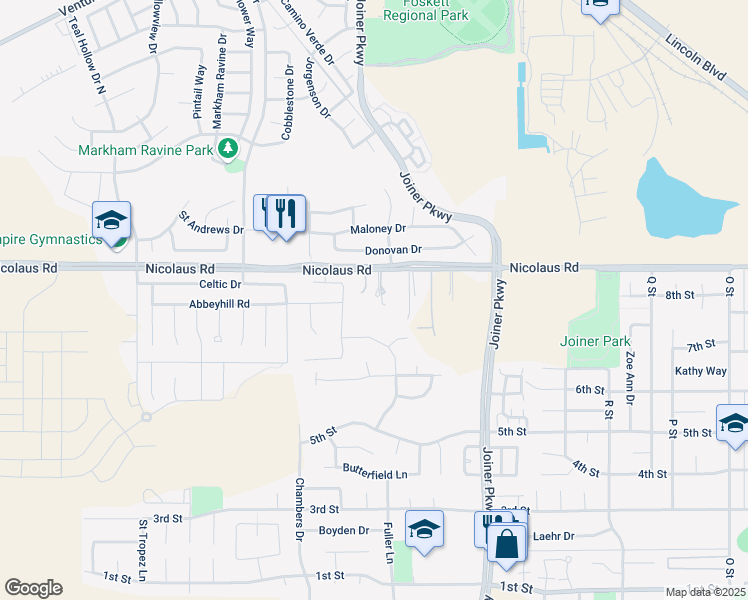map of restaurants, bars, coffee shops, grocery stores, and more near 2189 Nicolaus Road in Lincoln
