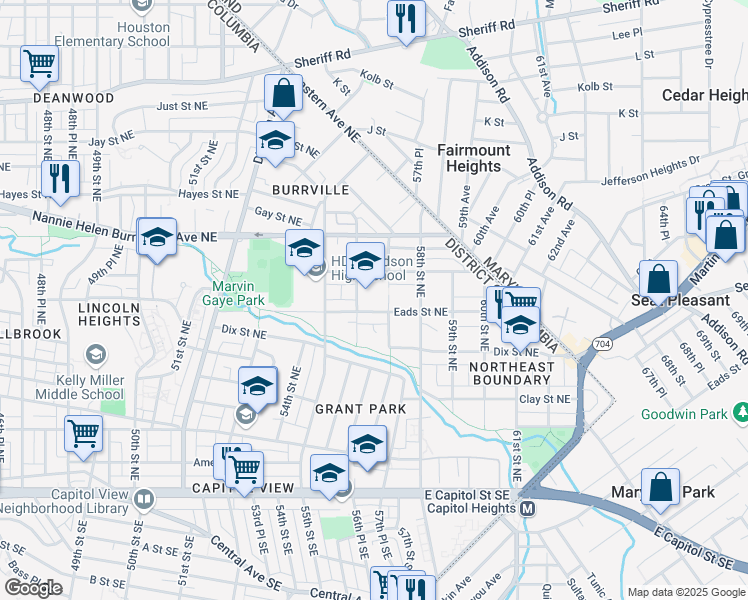 map of restaurants, bars, coffee shops, grocery stores, and more near 101 Independence Avenue Southeast in Washington