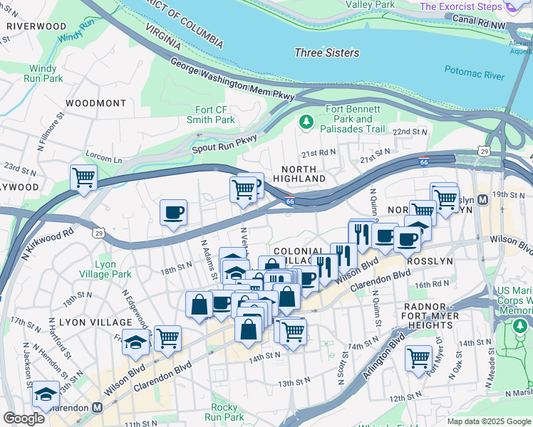 map of restaurants, bars, coffee shops, grocery stores, and more near 101 Independence Avenue Southeast in Washington
