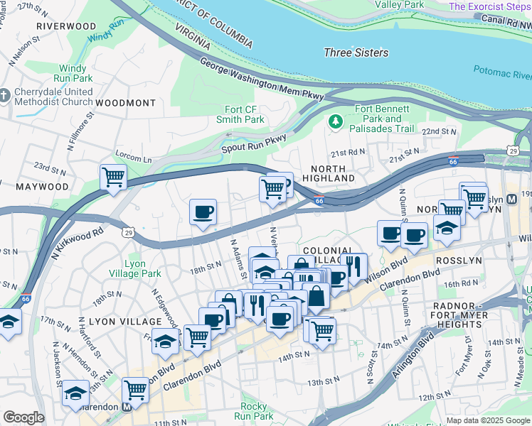 map of restaurants, bars, coffee shops, grocery stores, and more near 101 Independence Avenue Southeast in Washington