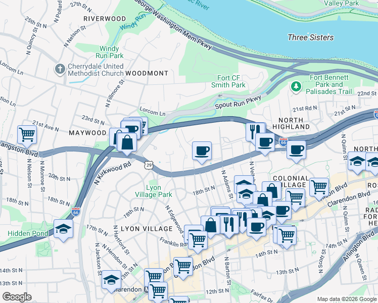 map of restaurants, bars, coffee shops, grocery stores, and more near 101 Independence Avenue Southeast in Washington