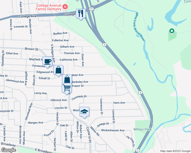 map of restaurants, bars, coffee shops, grocery stores, and more near 3638 Aberdeen Avenue in Alton