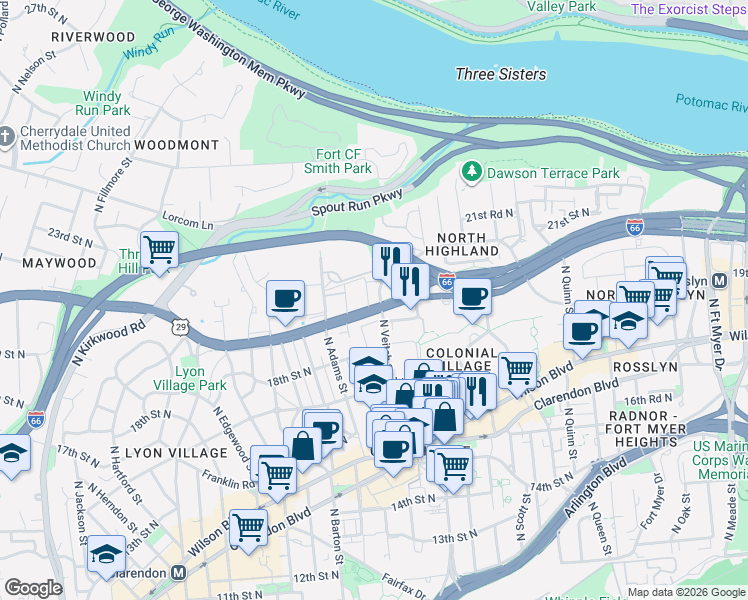 map of restaurants, bars, coffee shops, grocery stores, and more near 101 Independence Avenue Southeast in Washington