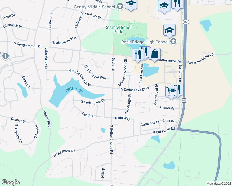 map of restaurants, bars, coffee shops, grocery stores, and more near 4936 Bethel Street in Columbia