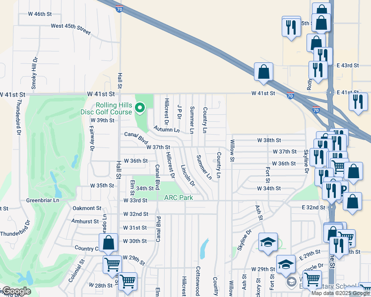map of restaurants, bars, coffee shops, grocery stores, and more near 3332 Lincoln Dr in Hays