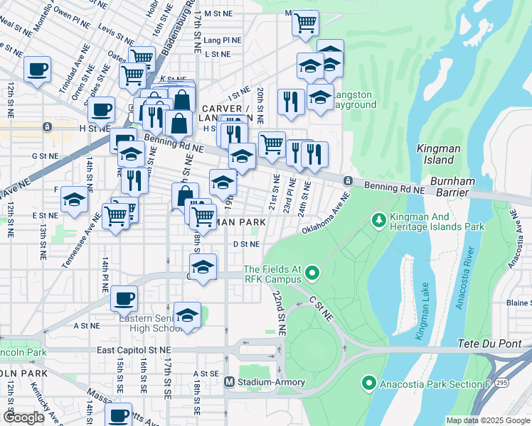 map of restaurants, bars, coffee shops, grocery stores, and more near 101 Independence Avenue Southeast in Washington