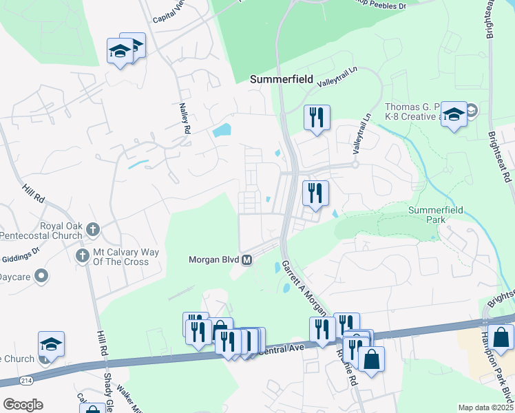 map of restaurants, bars, coffee shops, grocery stores, and more near 509 Touchdown Drive in Hyattsville