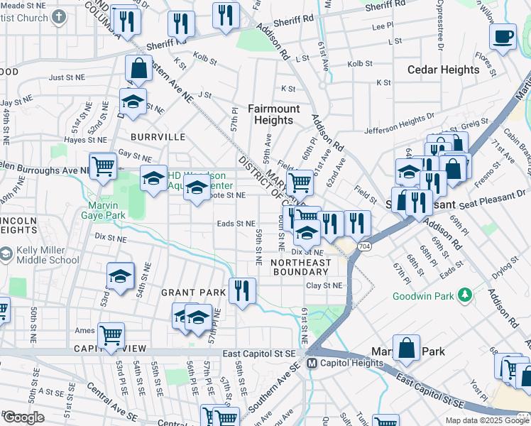 map of restaurants, bars, coffee shops, grocery stores, and more near 101 Independence Avenue Southeast in Washington