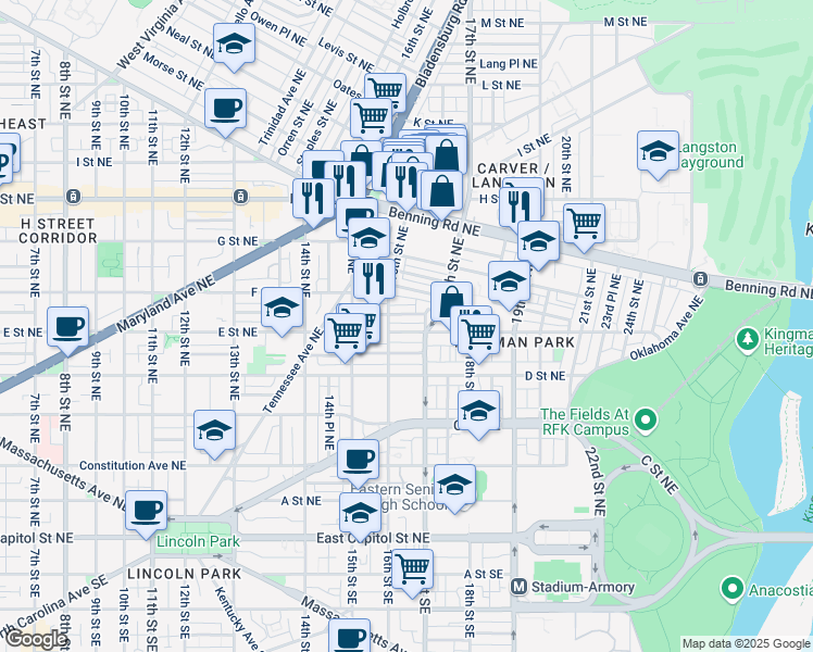 map of restaurants, bars, coffee shops, grocery stores, and more near 101 Independence Avenue Southeast in Washington