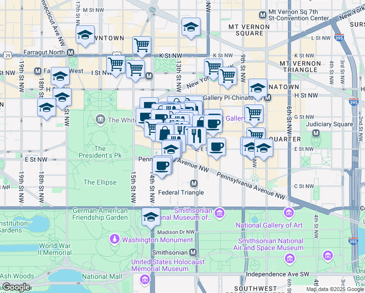 map of restaurants, bars, coffee shops, grocery stores, and more near 101 Independence Avenue Southeast in Washington